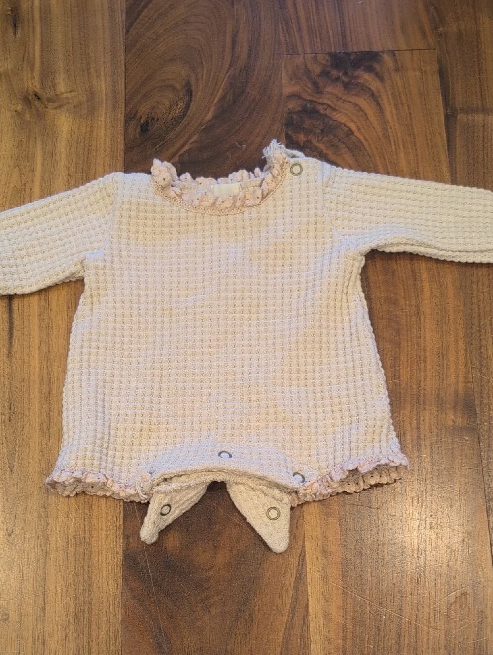 Monbebe Newborn Cream Knit Romper with Ruffle Trim